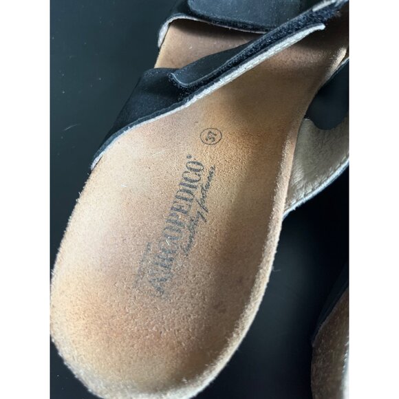 Arcopedico Cork Sole Wedge Slip On Sandal Adjustable Straps Black Leather 37 6.5 - Picture 6 of 7